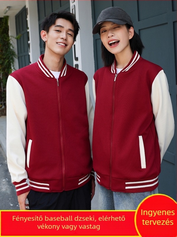 Blokkos mintázatú baseballdzseki cipzárral, álló gallérral, laza szabás, logónyomtatás