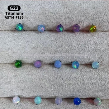 Uniszex geometriás opál fül- és ajakszúrók F136 titánötvözetből, polírozott felület, belső menet