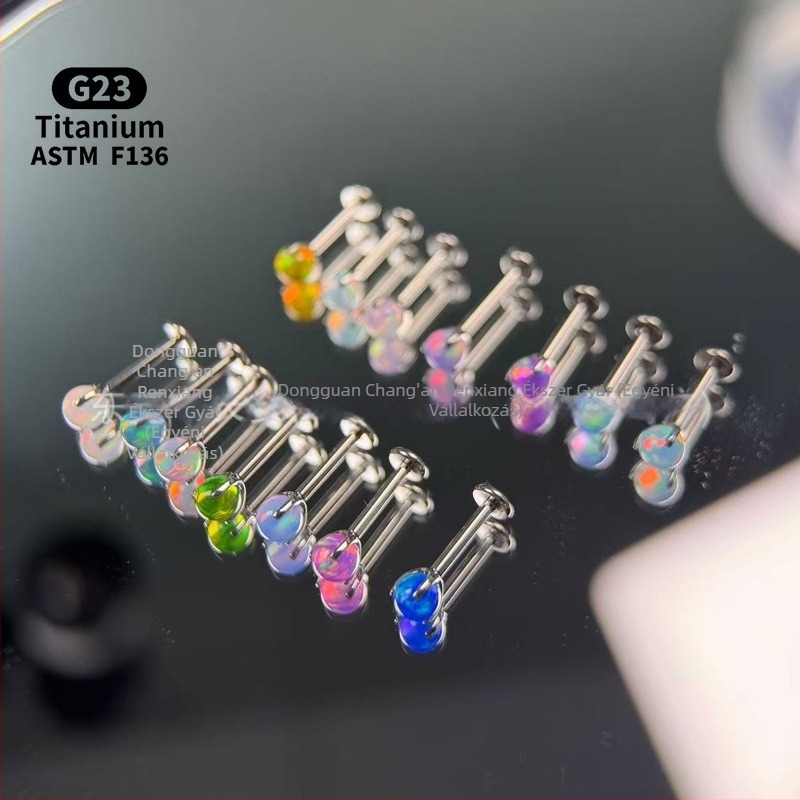 Uniszex geometriás opál fül- és ajakszúrók F136 titánötvözetből, polírozott felület, belső menet