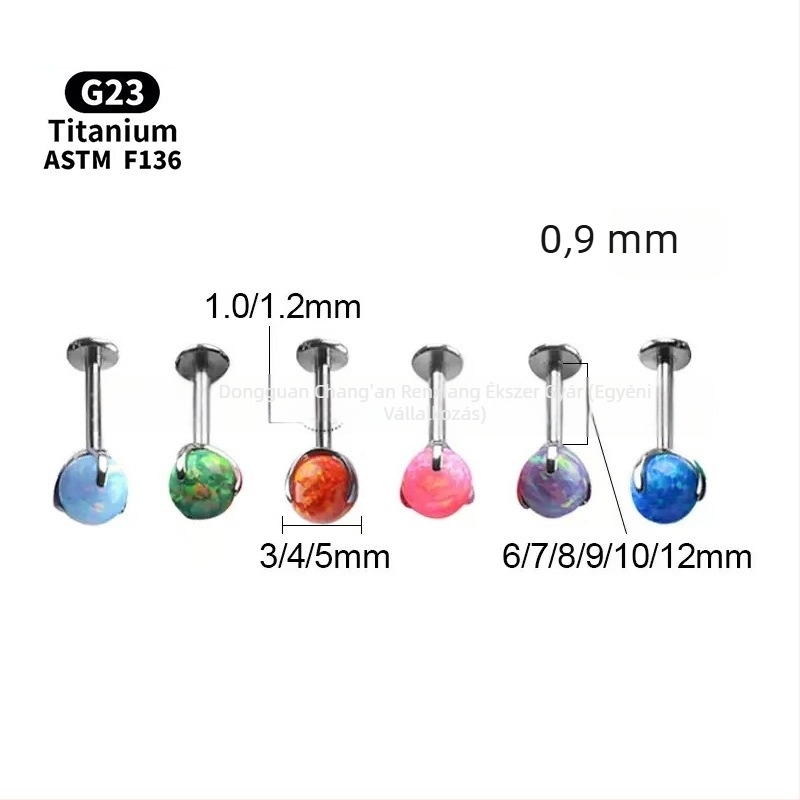 Uniszex geometriás opál fül- és ajakszúrók F136 titánötvözetből, polírozott felület, belső menet