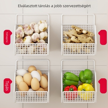 Fan lilin Falra szerelhető konyhai tároló kosár hagyma, gyömbér és fokhagyma számára — vasból készült, művészi kivitelezésű anyag, többfunkciós fűszer rendező, Modell 2111749679531788672