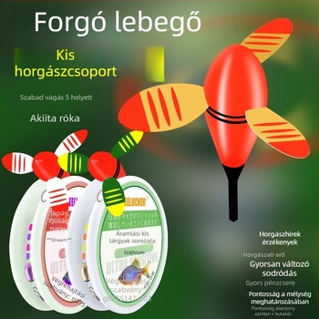 Patak menti horgászzsinór-készlet gyorsoldó forgó úszóval és előkötött horoggal – karbon-plasztikus zsinór, 1 m hosszú