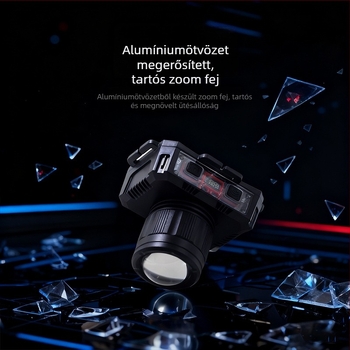 LED újratölthető fejlámpa kültéri használatra, 360° forgás, 1W, 500 mAh akkumulátor, 100–200 m fényhatótáv