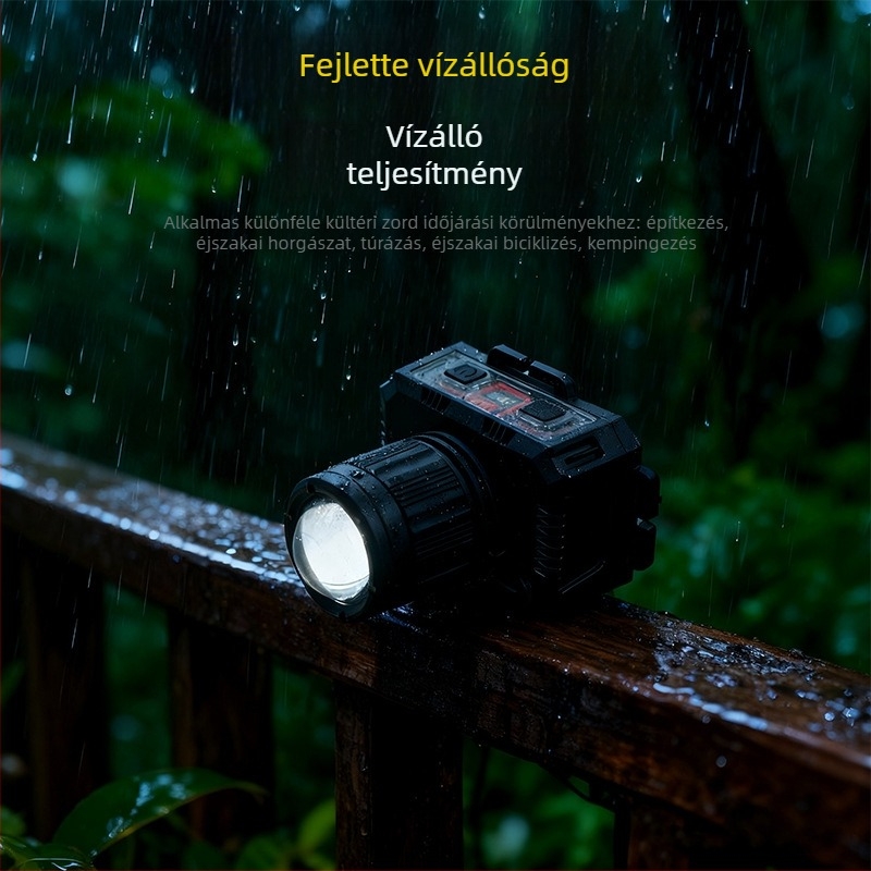 LED újratölthető fejlámpa kültéri használatra, 360° forgás, 1W, 500 mAh akkumulátor, 100–200 m fényhatótáv