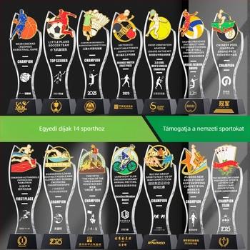 Sport kristály trófea testreszabható logóval, tömeg körülbelül 1 kg, Hanghao