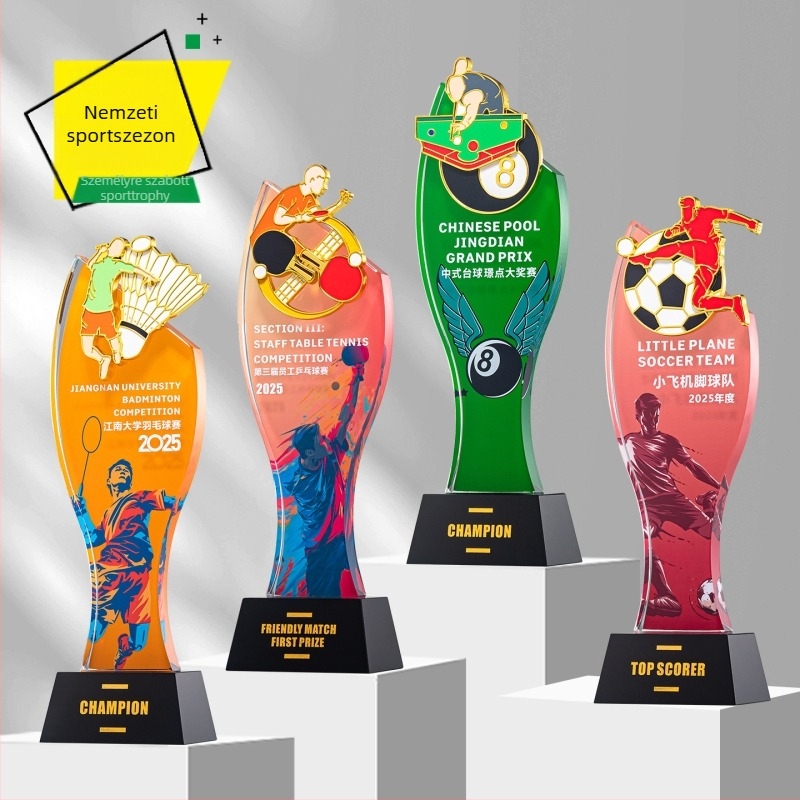Sport kristály trófea testreszabható logóval, tömeg körülbelül 1 kg, Hanghao