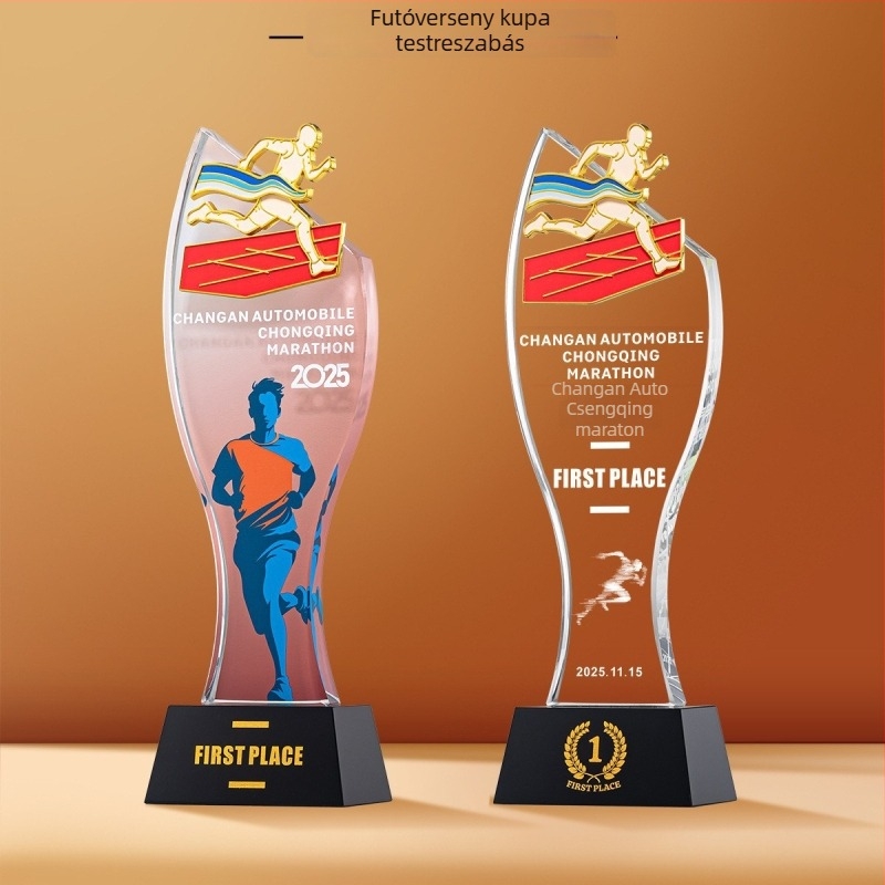 Sport kristály trófea testreszabható logóval, tömeg körülbelül 1 kg, Hanghao