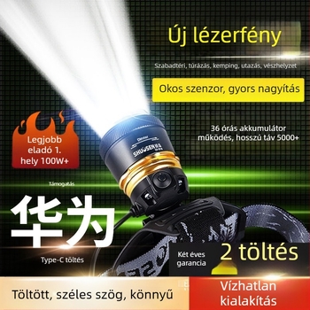 Feltölthető fejlámpa éjszakai horgászathoz, 18650-es akkumulátor, 200–500 m fénysugár, 2–10 órás üzemidő, vízálló