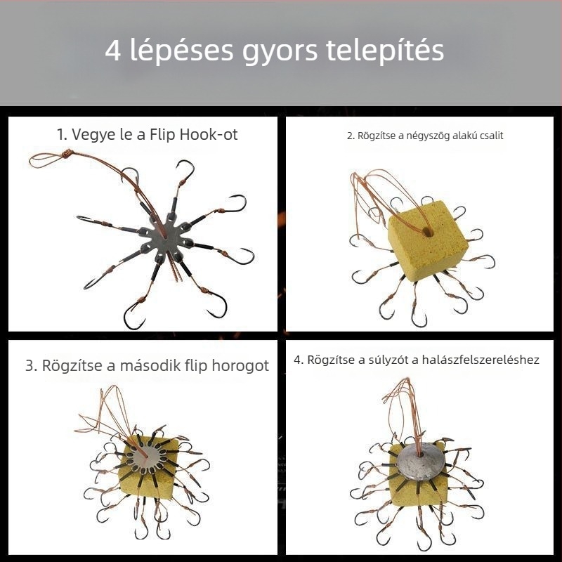 Horgászhorog-készlet – nyolcszárnyú horog, kampó nélkül, forgólemez és négyzet alakú csalétek tengeri horgászatához