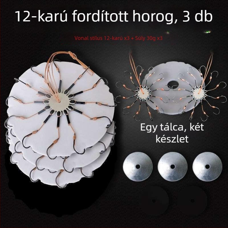 Horgászhorog-készlet – nyolcszárnyú horog, kampó nélkül, forgólemez és négyzet alakú csalétek tengeri horgászatához