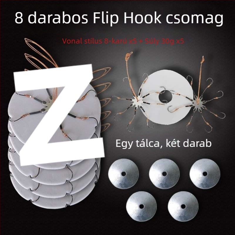 Horgászhorog-készlet – nyolcszárnyú horog, kampó nélkül, forgólemez és négyzet alakú csalétek tengeri horgászatához