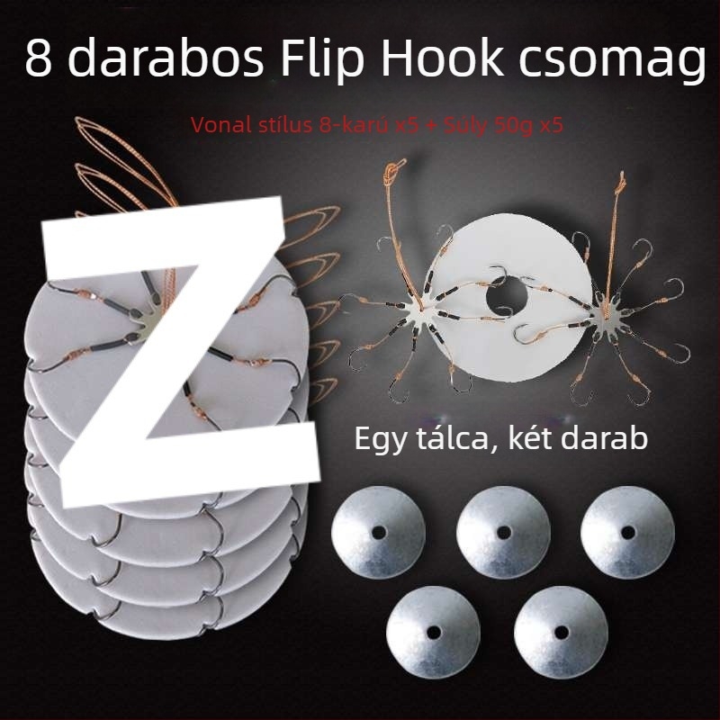 Horgászhorog-készlet – nyolcszárnyú horog, kampó nélkül, forgólemez és négyzet alakú csalétek tengeri horgászatához