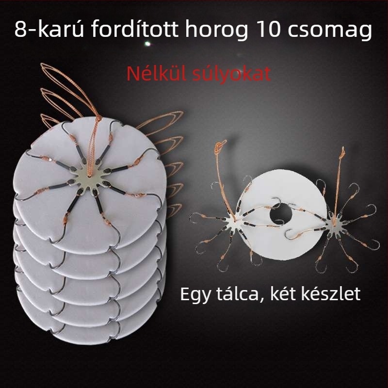 Horgászhorog-készlet – nyolcszárnyú horog, kampó nélkül, forgólemez és négyzet alakú csalétek tengeri horgászatához