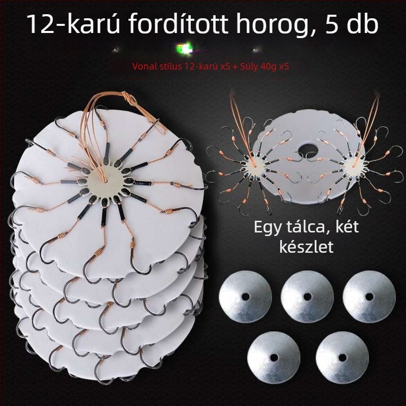 Horgászhorog-készlet – nyolcszárnyú horog, kampó nélkül, forgólemez és négyzet alakú csalétek tengeri horgászatához