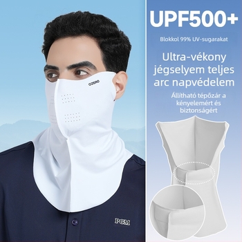 OZERO Ice Silk napsugárzás elleni maszk nyakvédővel kültéri kerékpározáshoz — gyorsan száradó, lélegző, ultra-könnyű, szélálló, árnyékoló; Anyag: 85% nylon + 15% spandex