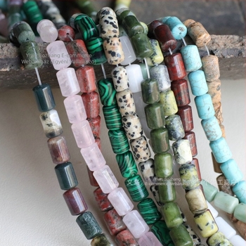 8x12 mm-es kör csőgyöngyök sárga jade, rózsaszín kvarc, olívás jade és pettyezett kő – DIY ékszer gyöngy karkötőhöz