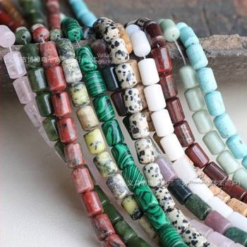 8x12 mm-es kör csőgyöngyök sárga jade, rózsaszín kvarc, olívás jade és pettyezett kő – DIY ékszer gyöngy karkötőhöz
