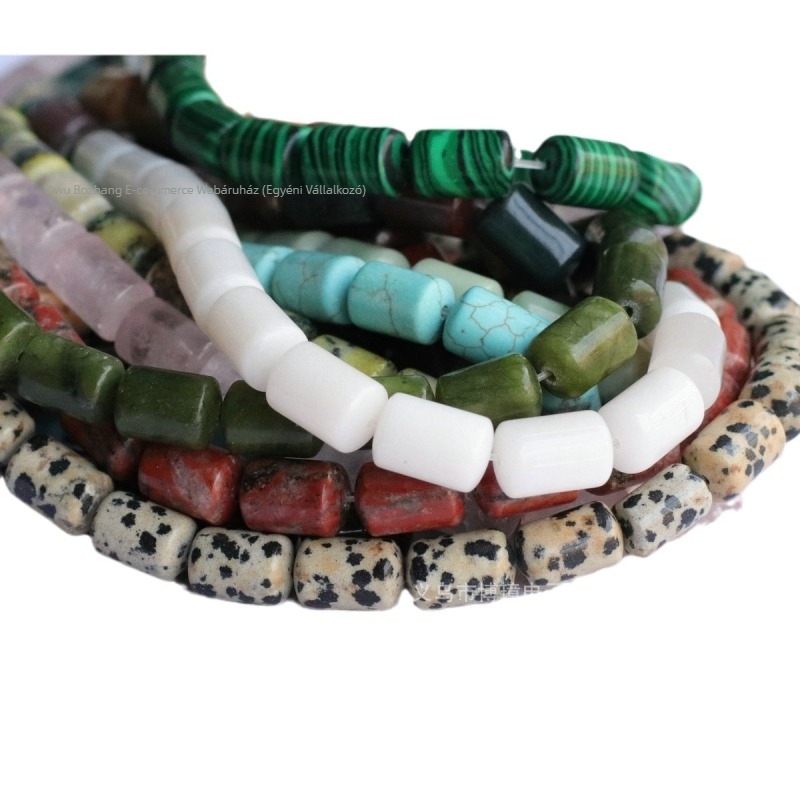 8x12 mm-es kör csőgyöngyök sárga jade, rózsaszín kvarc, olívás jade és pettyezett kő – DIY ékszer gyöngy karkötőhöz