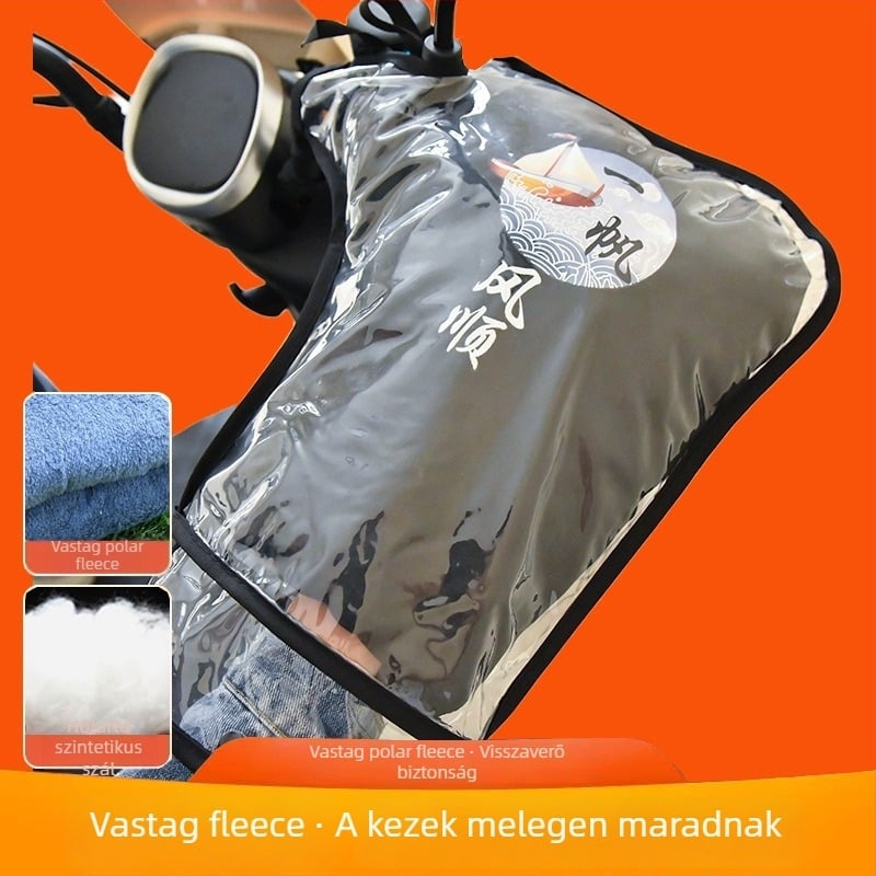 Elektromos motorkerékpár kormányvédő téli fleece-bélésével, vastag meleg PVC-vel vízálló