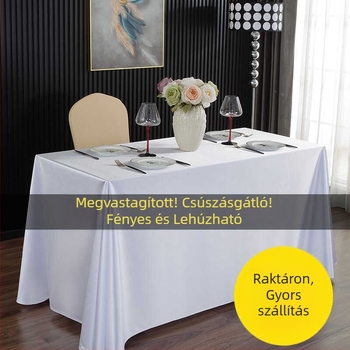 Szállodai luxus konferenciaasztalterítő, téglalap alakú, fehér, vastagított