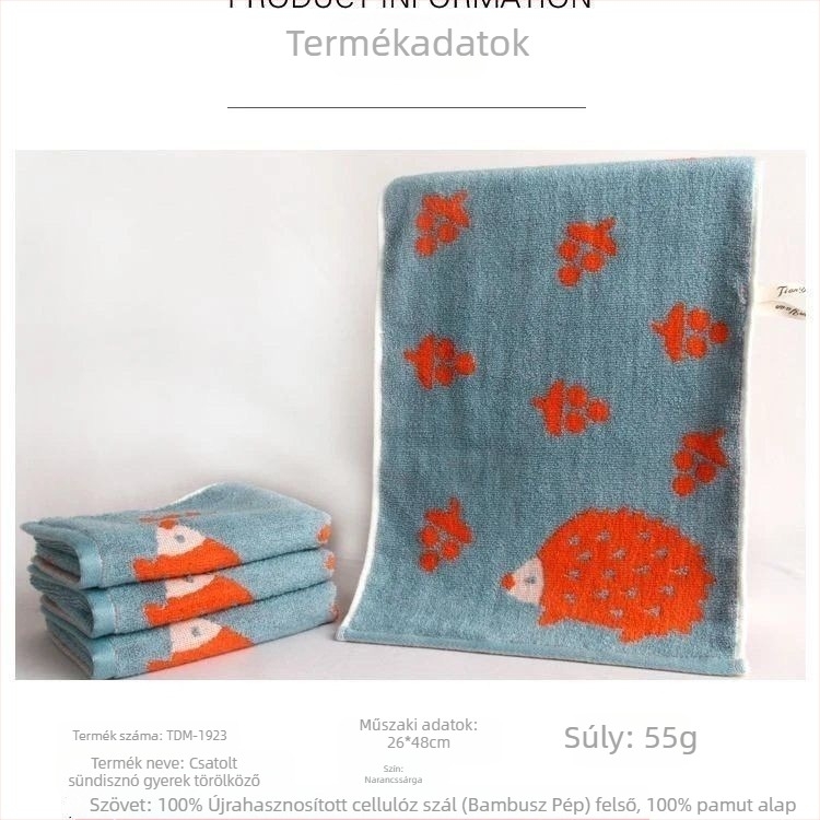 Gyerekeknek szóló bambuszrost arc törölköző – Jacquard, 55 g, izzadságfelszívó 5–10 s, karikatúrás dizájn