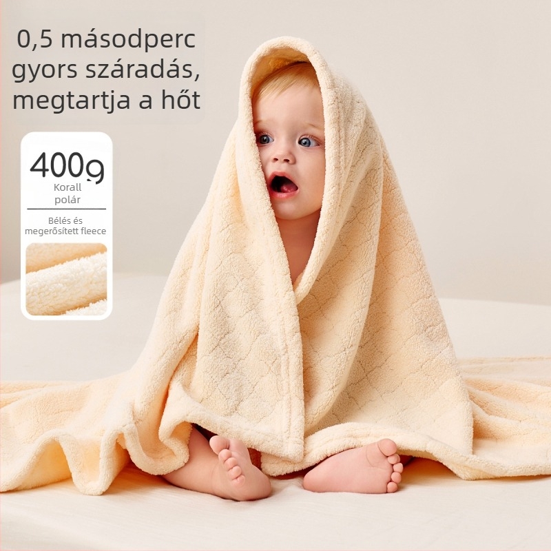 Baba fürdőlepedő – újszülött, korall fleece, 100–120 g, szegélyezés, Joyncleon/Jingqi