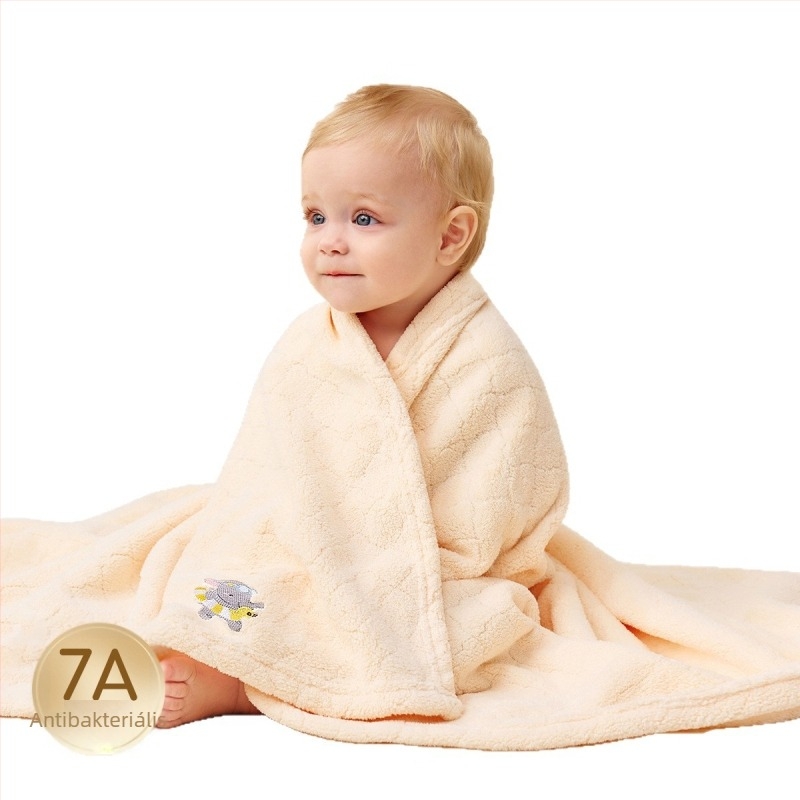 Baba fürdőlepedő – újszülött, korall fleece, 100–120 g, szegélyezés, Joyncleon/Jingqi