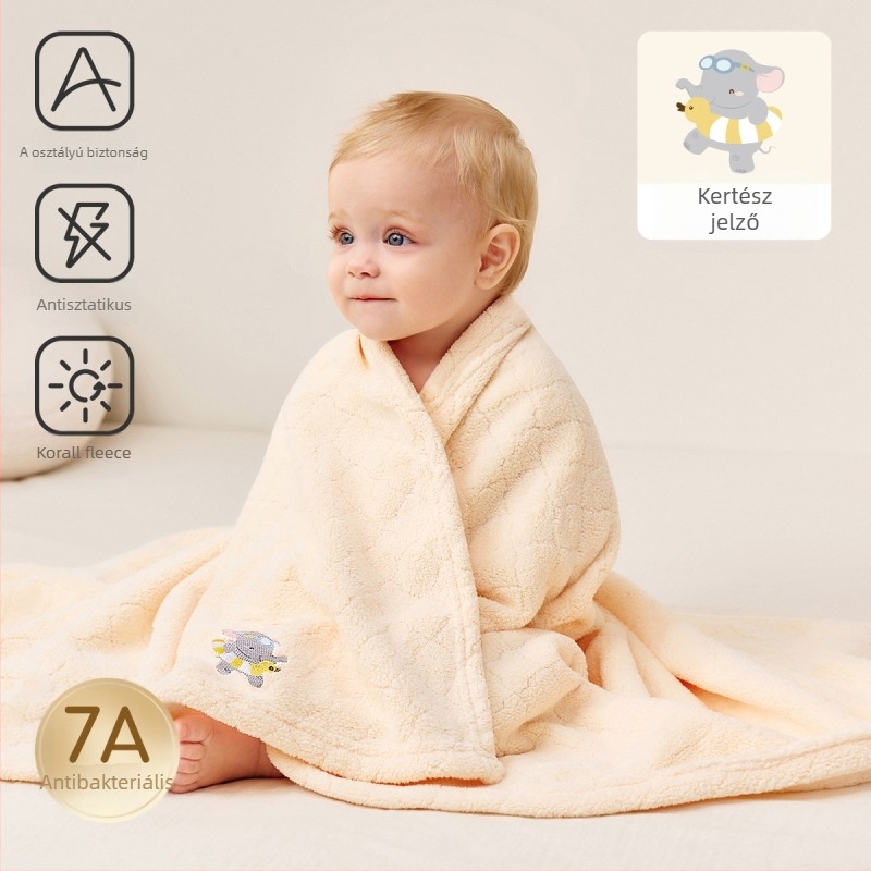 Baba fürdőlepedő – újszülött, korall fleece, 100–120 g, szegélyezés, Joyncleon/Jingqi