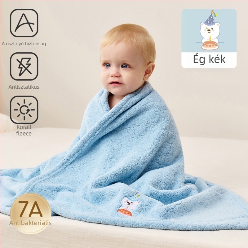 Baba fürdőlepedő – újszülött, korall fleece, 100–120 g, szegélyezés, Joyncleon/Jingqi