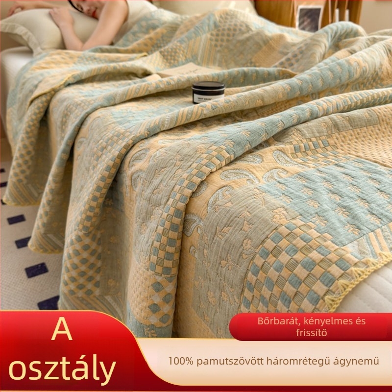 Háromrétegű, 100% pamut quilt takaró, poliészter töltet, quilting varrással, reaktív festés, súly 1.2–1.5 kg, Nordic stílus