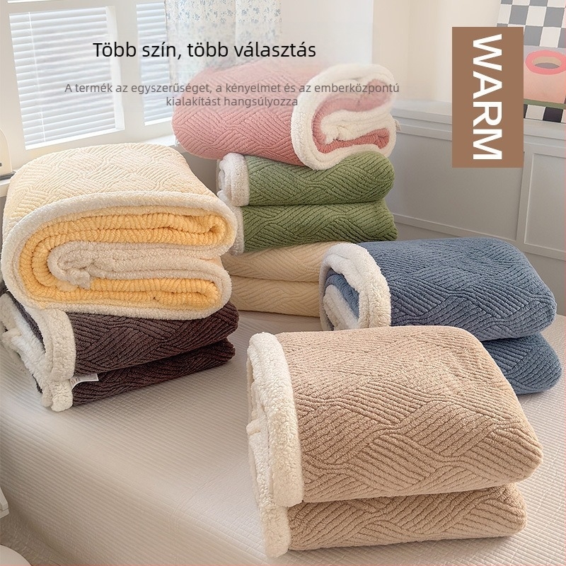 Kétrétegű korall fleece jacquard pléd, vastag téli használatra, irodai kanapéra