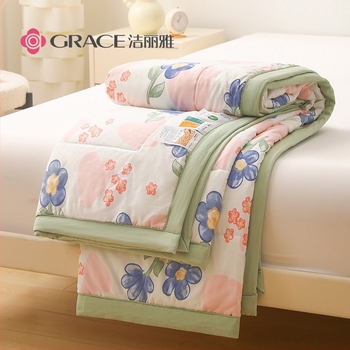 Jielia 7A Nyári pamut mosógépben mosható quilt, pamut anyag, poliészter töltet, reaktív nyomtatás és festés, stílus: kis friss
