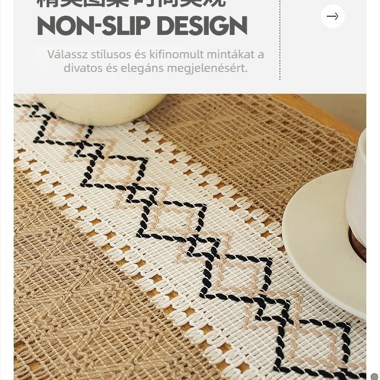 Len asztalterítő futó bojtokkal, skandináv minimalist stílusban, nappaliba