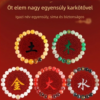 Női öt elem karkötő, természetes citrin kristály, kézzel készített, eredeti dizájn