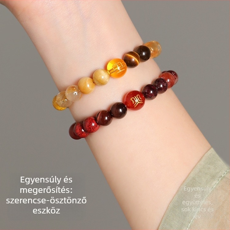 Női öt elem karkötő, természetes citrin kristály, kézzel készített, eredeti dizájn