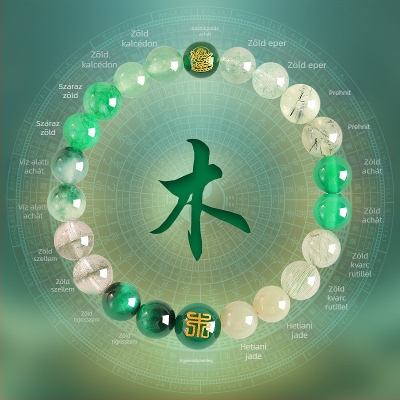 Női öt elem karkötő, természetes citrin kristály, kézzel készített, eredeti dizájn