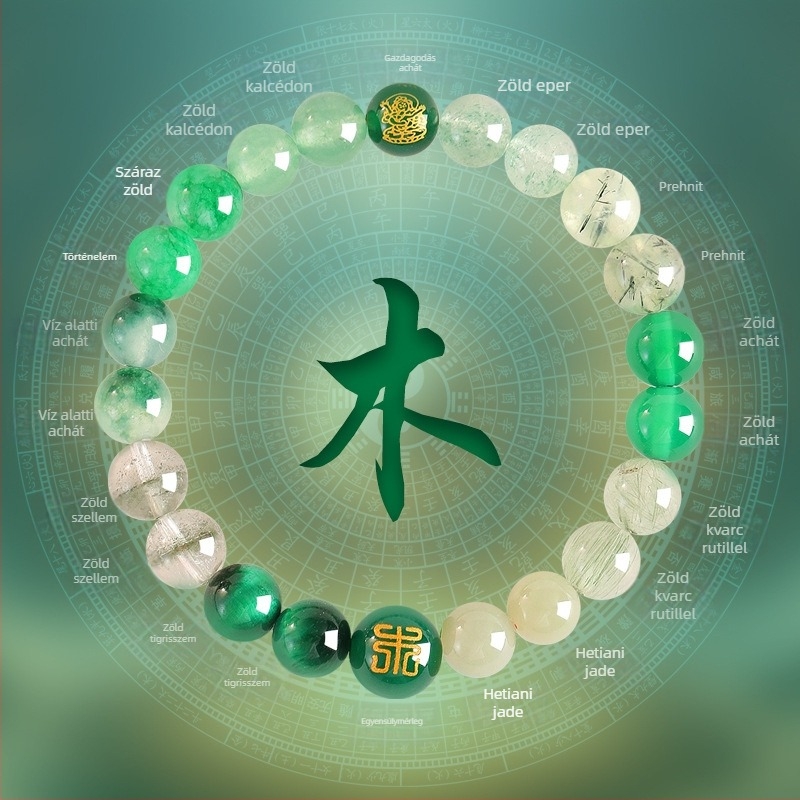 Női öt elem karkötő, természetes citrin kristály, kézzel készített, eredeti dizájn