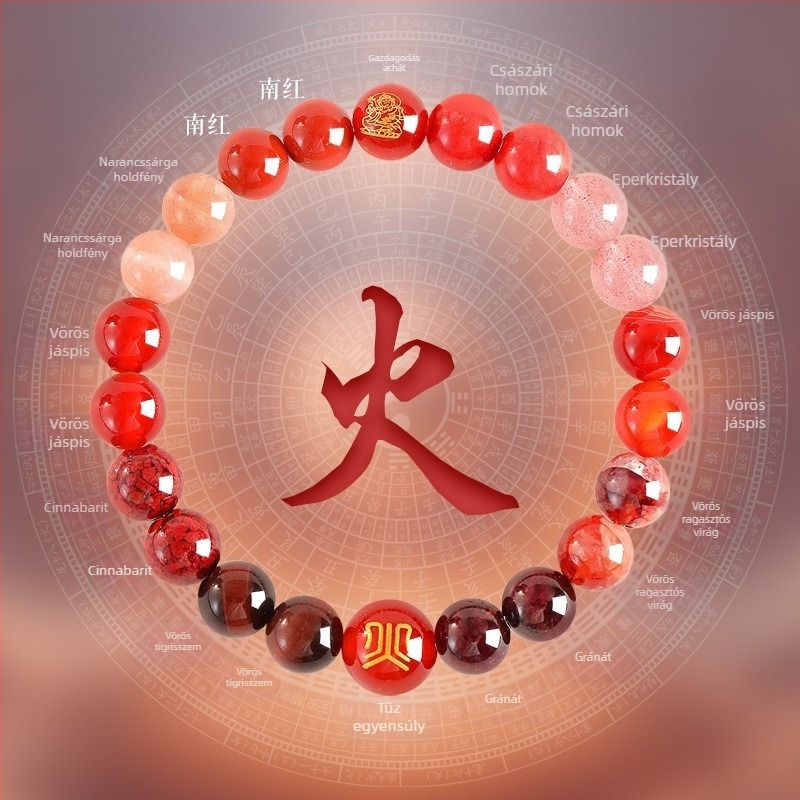 Női öt elem karkötő, természetes citrin kristály, kézzel készített, eredeti dizájn