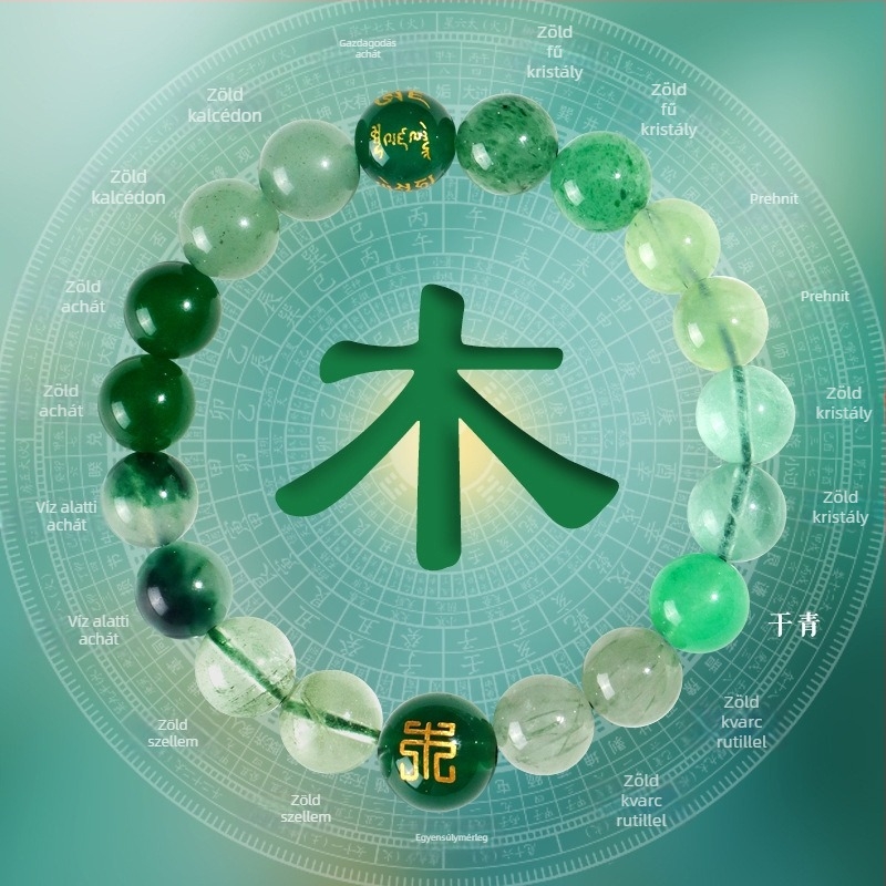 Női öt elem karkötő, természetes citrin kristály, kézzel készített, eredeti dizájn