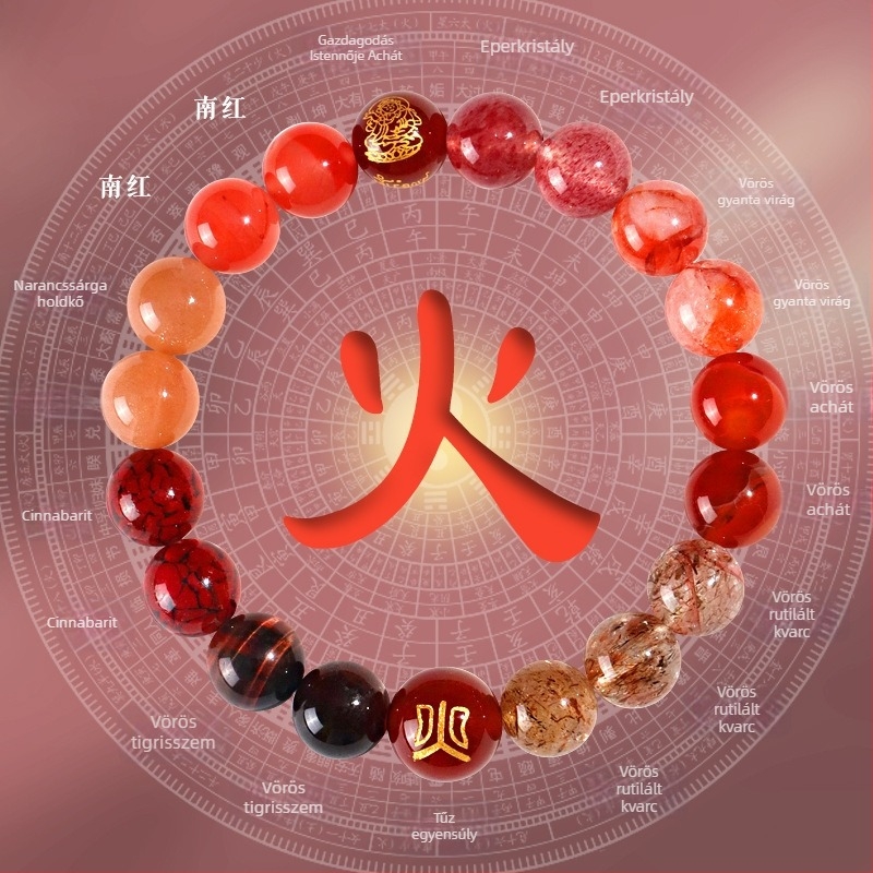 Női öt elem karkötő, természetes citrin kristály, kézzel készített, eredeti dizájn