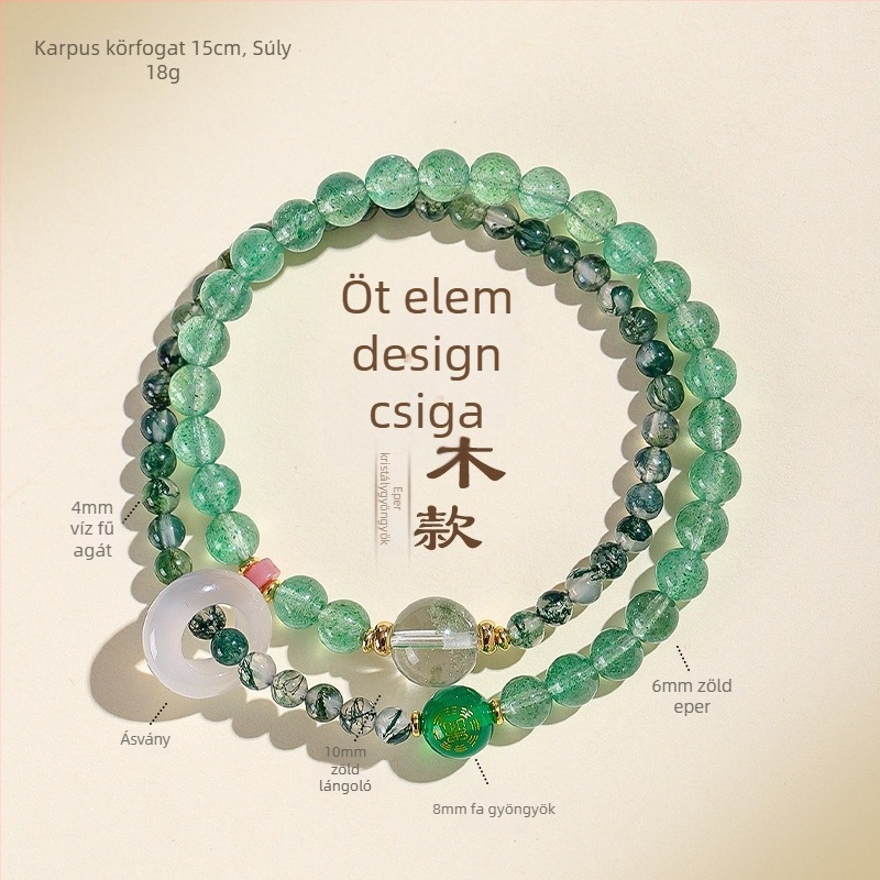 Női öt elem karkötő, természetes citrin kristály, kézzel készített, eredeti dizájn