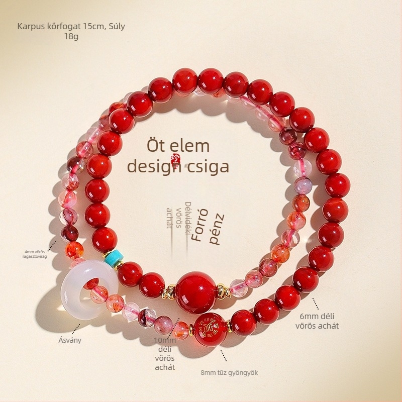 Női öt elem karkötő, természetes citrin kristály, kézzel készített, eredeti dizájn