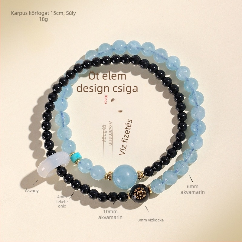 Női öt elem karkötő, természetes citrin kristály, kézzel készített, eredeti dizájn