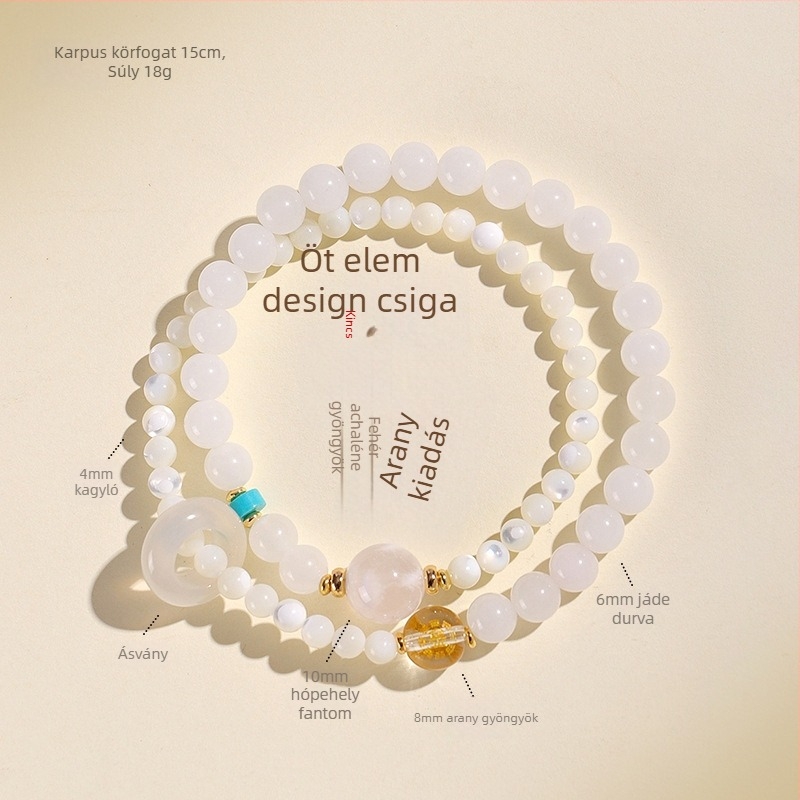 Női öt elem karkötő, természetes citrin kristály, kézzel készített, eredeti dizájn