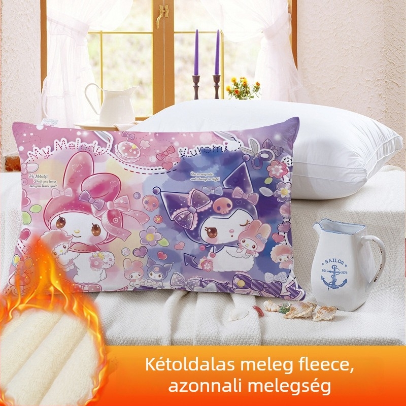 Kétoldalas Kuromi gyerekeknek párnahuzat, fleece béléssel, digitális nyomtatás, 100% poliészter