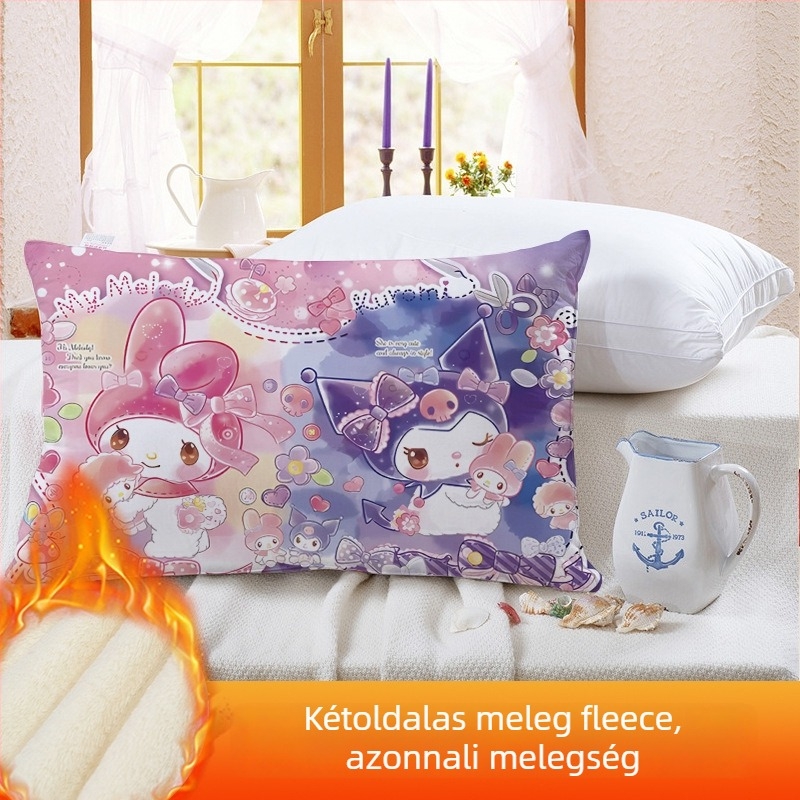 Kétoldalas Kuromi gyerekeknek párnahuzat, fleece béléssel, digitális nyomtatás, 100% poliészter