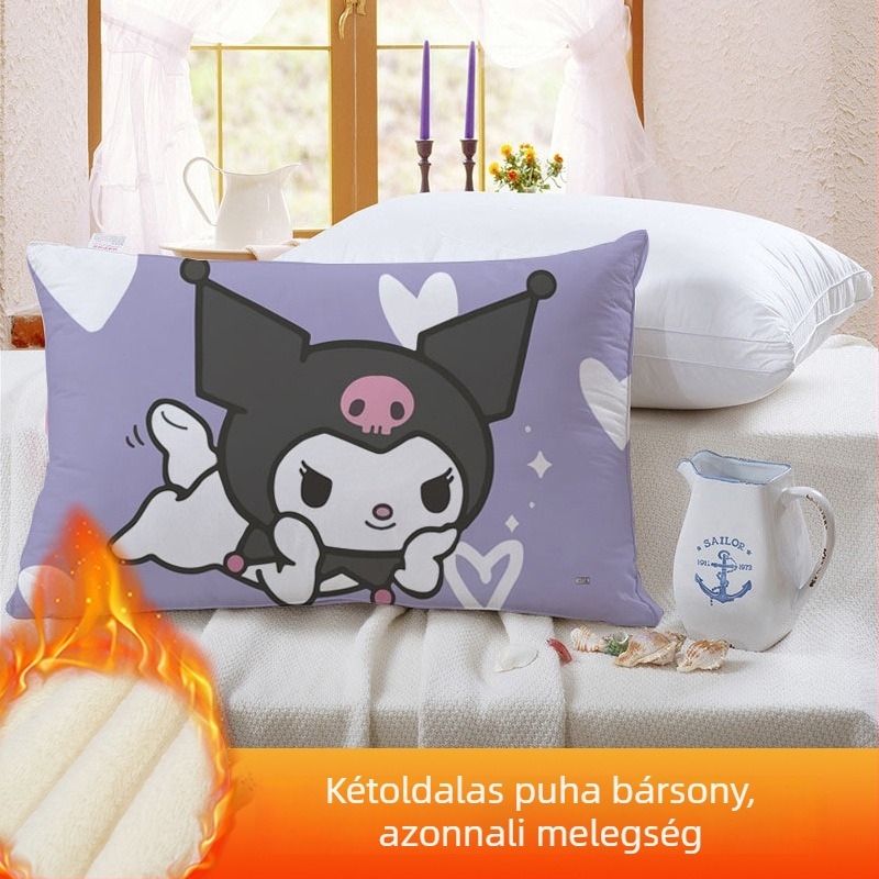 Kétoldalas Kuromi gyerekeknek párnahuzat, fleece béléssel, digitális nyomtatás, 100% poliészter