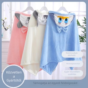 Gyerekeknek kapucnis fürdőlepedő, korall-flisz anyag, nedvszívó és gyorsan száradó, köpenyszerű kapucnis kendő, 300–400 g, 20% nylon, 150D, hímzés/egyszerű szövés, testreszabható feldolgozás