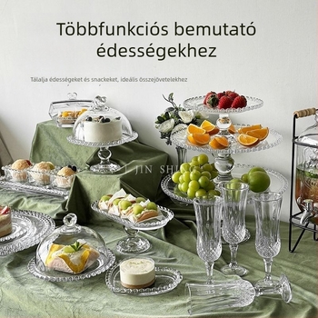 Qianka Üveg gyümölcs- és desszertkijelző tál, kör alakú, beágyazott felület, francia stílus