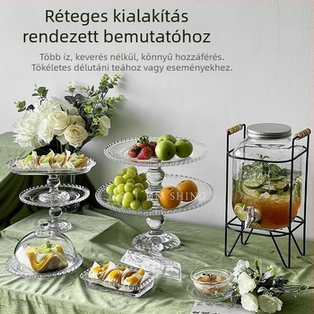 Qianka Üveg gyümölcs- és desszertkijelző tál, kör alakú, beágyazott felület, francia stílus